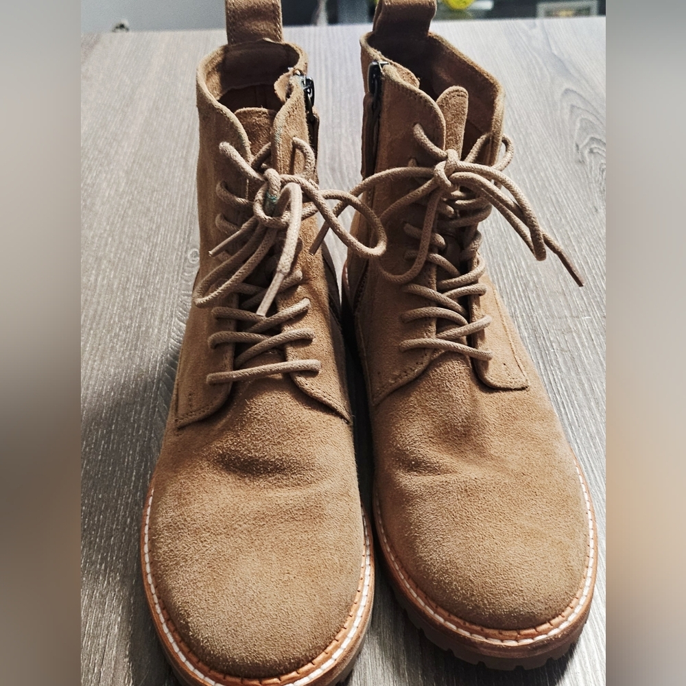 Womens Johnston and Murphy Suede Tan ankle boots tie and zip size 6.5
